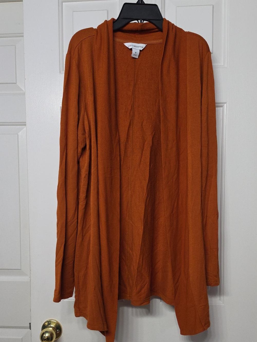 Liz Claiborne Open-Front Burnt Orange Draped Cardigan